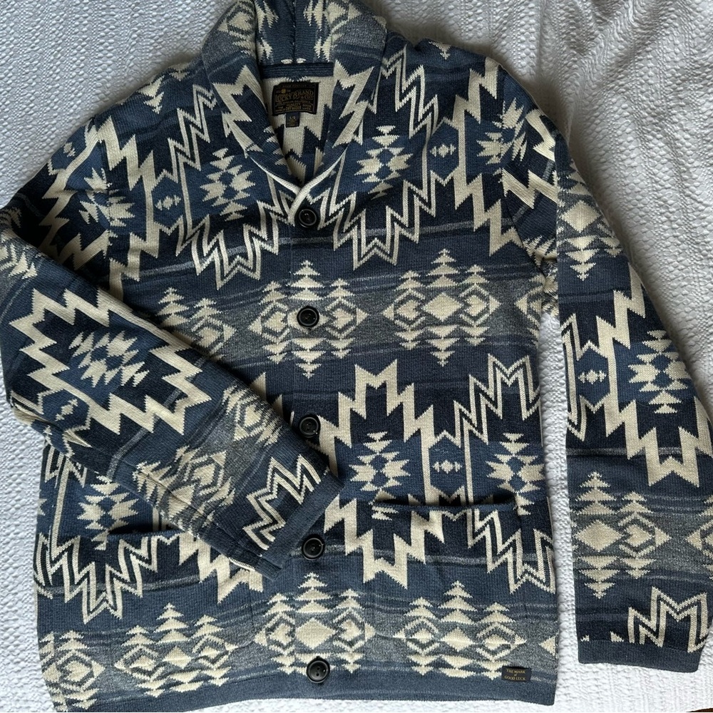 Lucky Brand Men's Geometric Blue and Cream Jacket